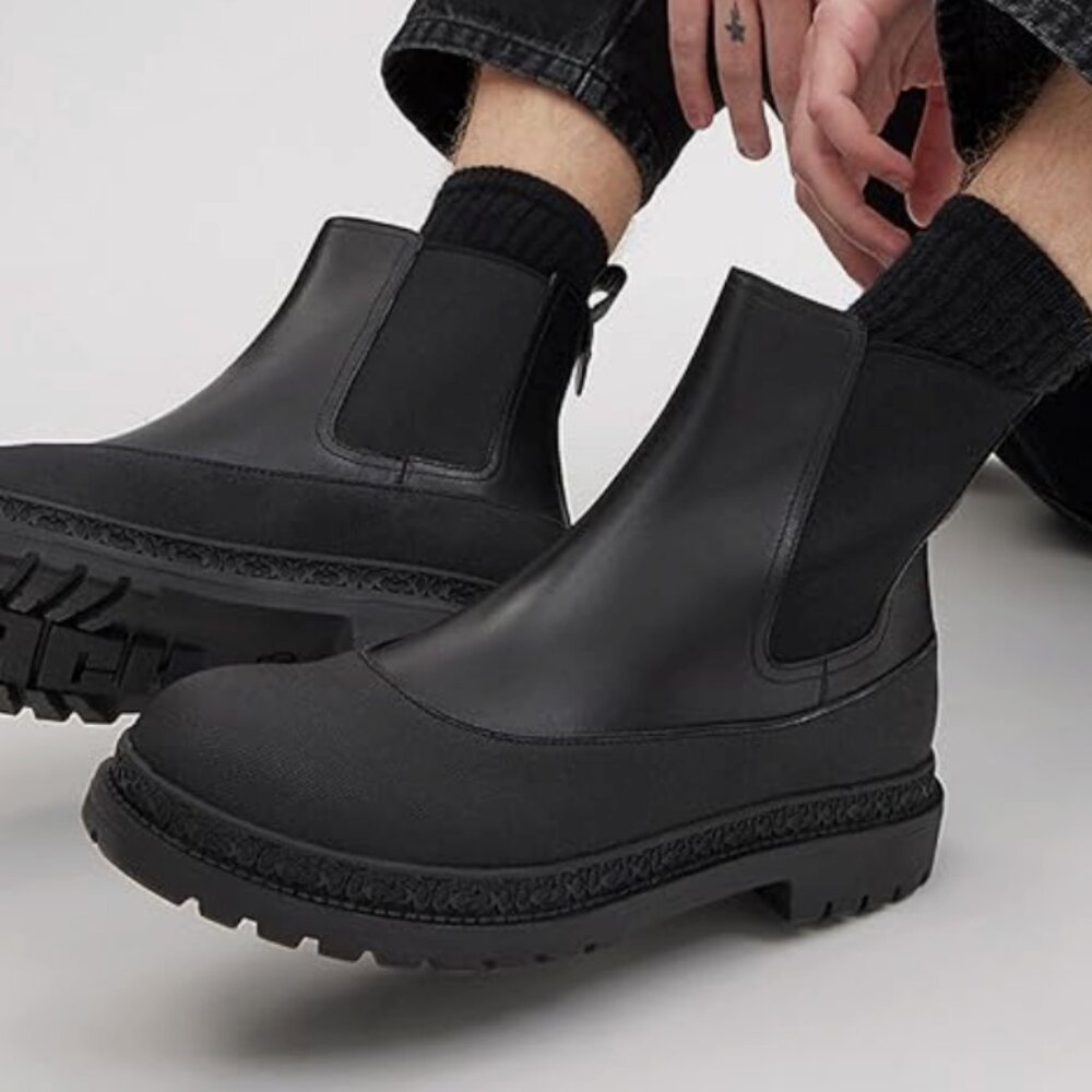 NEW IN BOX MEN'S COACH LEATHER/RUBBER BLACK CRVR CHELSEA BOOT - SIZE: 10.5 D